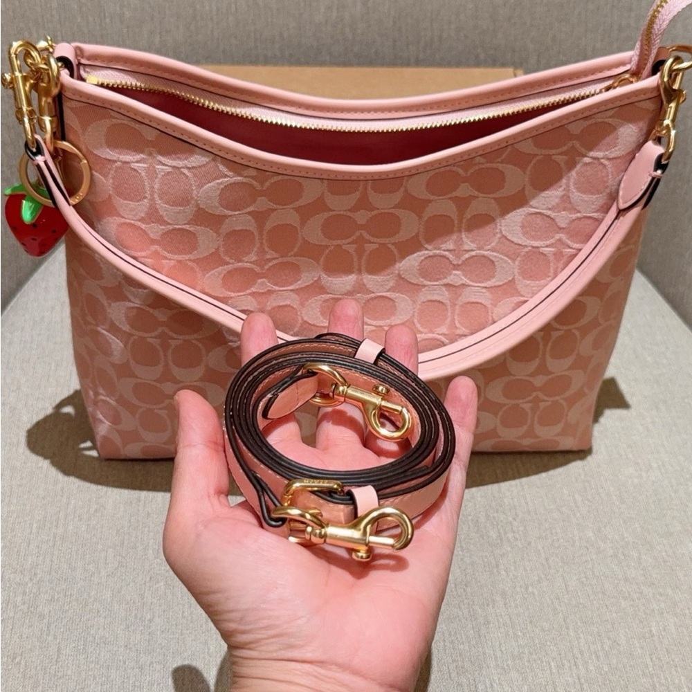 Coach Pink Signature Canvas Shoulder Bag with Strawberry Charm - Picture 6 of 9